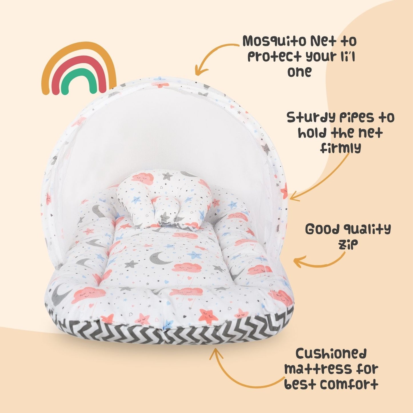 Baby Bed with Mosquito Net (Dreamy Skies)