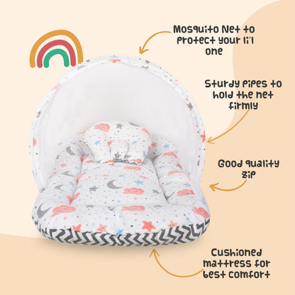 Baby Bed with Mosquito Net (Dreamy Skies)
