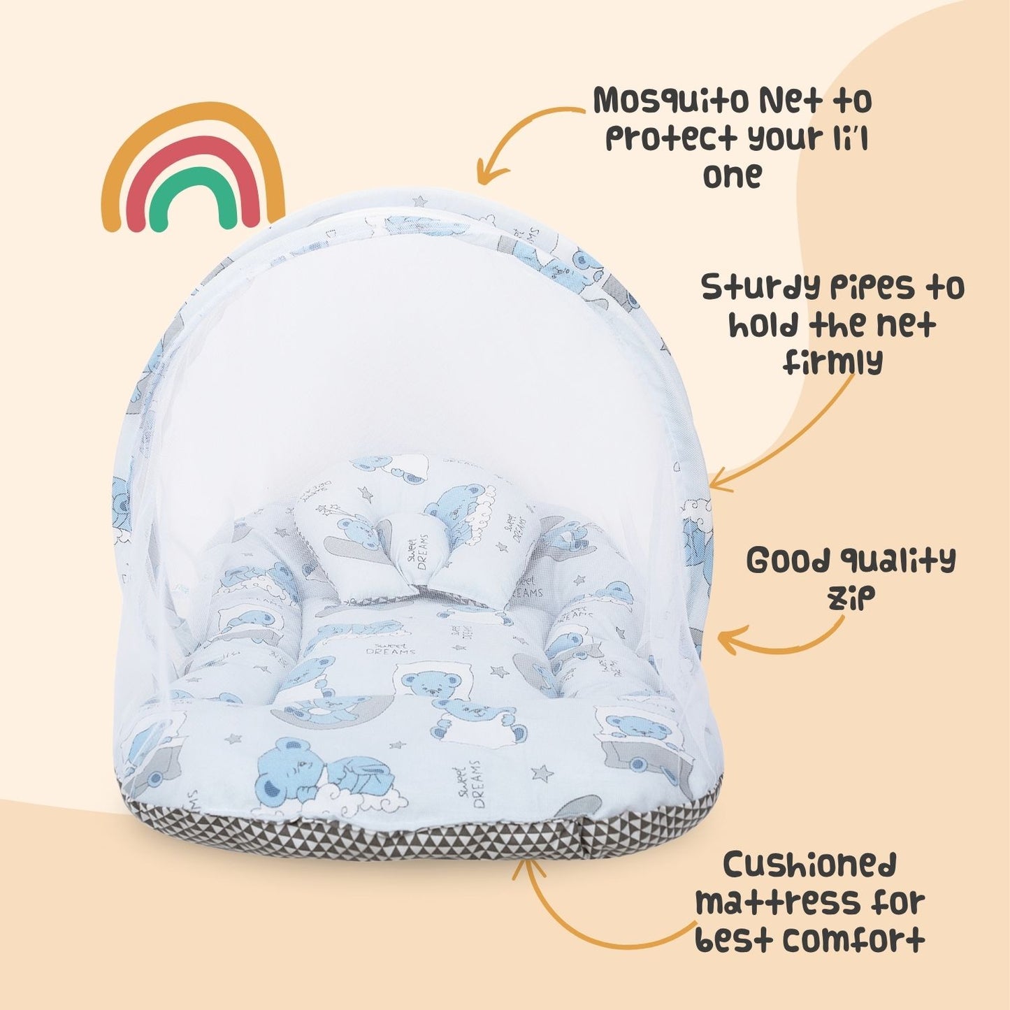 Baby Bed with Mosquito Net (Dreamy Skies)