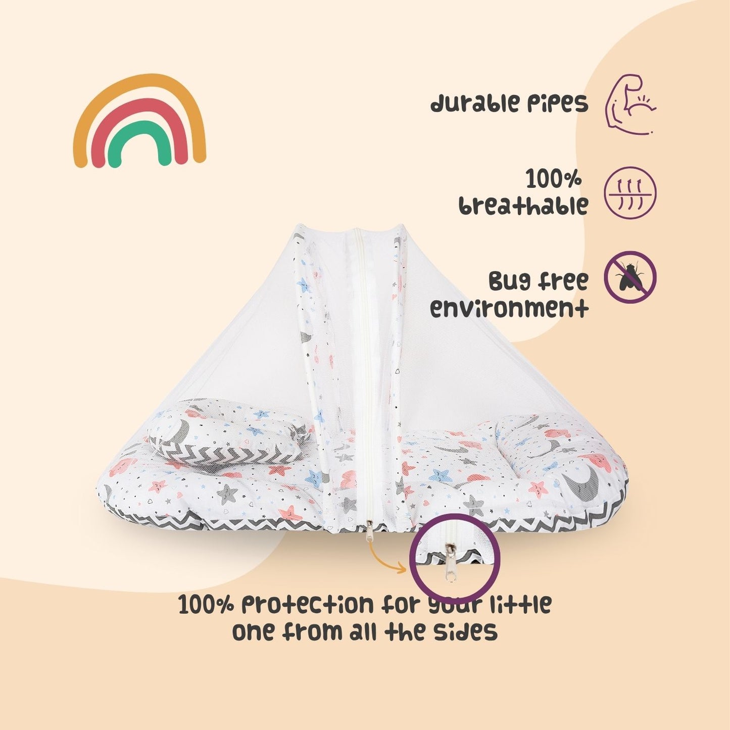 Baby Bed with Mosquito Net (Dreamy Skies)