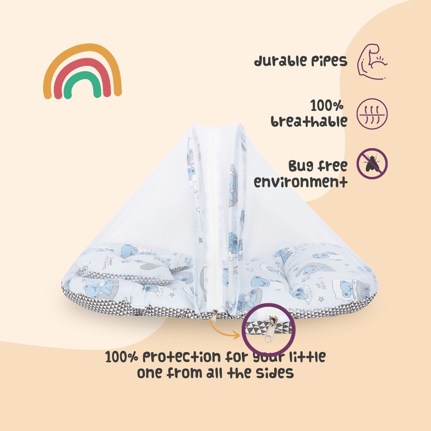 Baby Bed with Mosquito Net (Dreamy Skies)