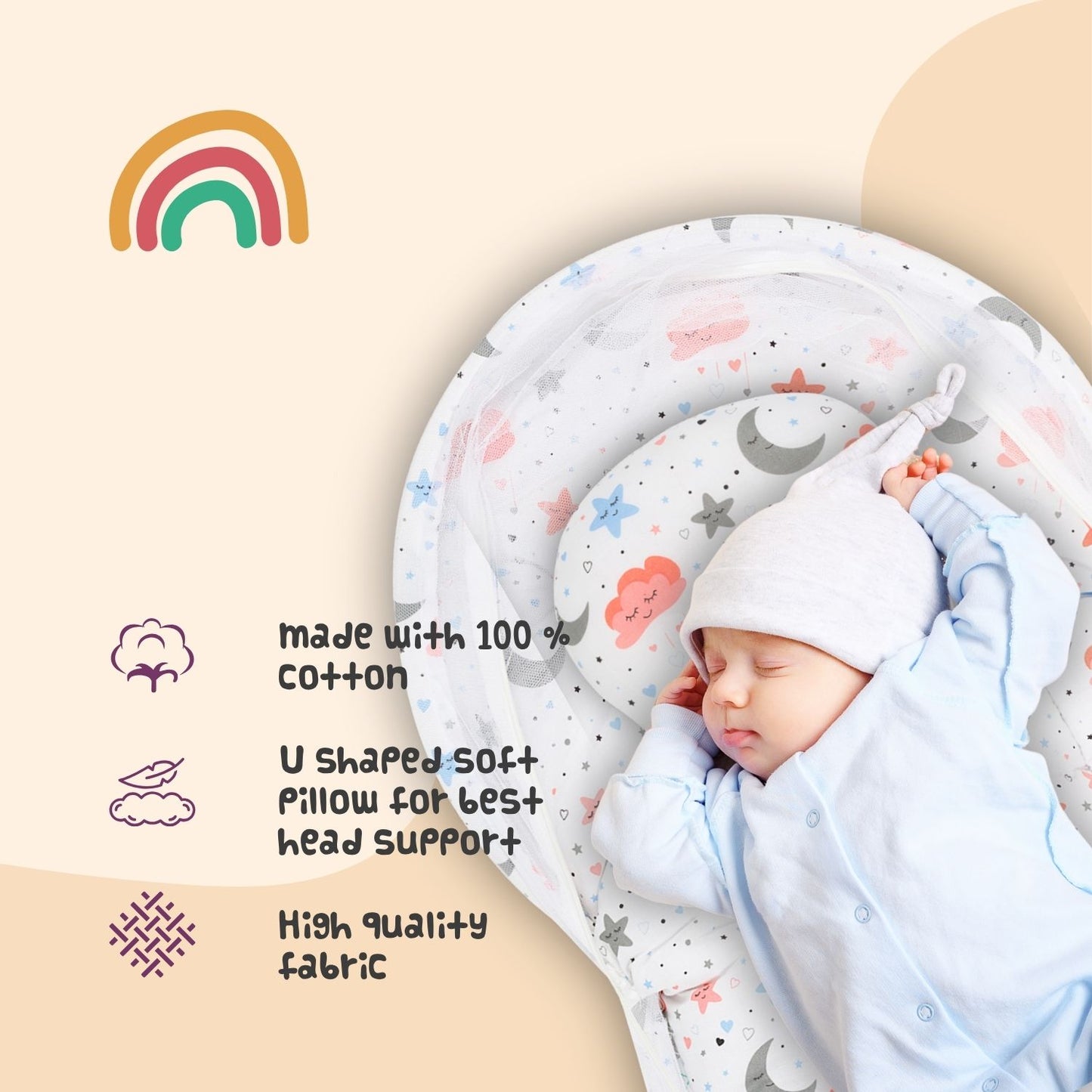 Baby Bed with Mosquito Net (Dreamy Skies)